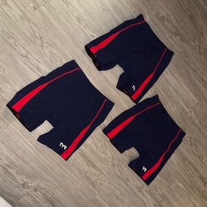(3) TYR DriMax Unisex XL Navy & Red Athletic Padded Bike Cycling Shorts USA